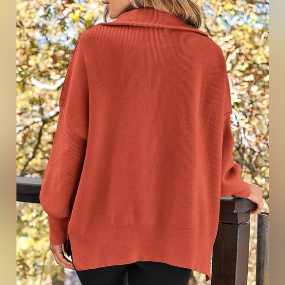 LILLUSORY Women's Oversized Sweater Zip Up Collared Sweatshirt Knit Pullover - Picture 4 of 4